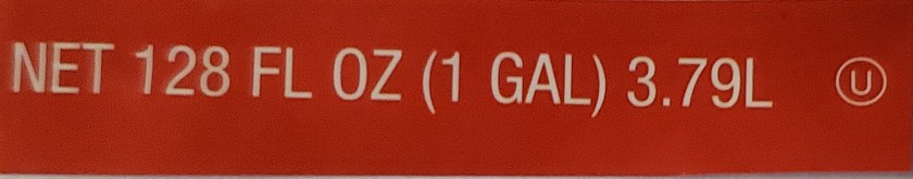 American label for gallon of vinegar in ounces and liters