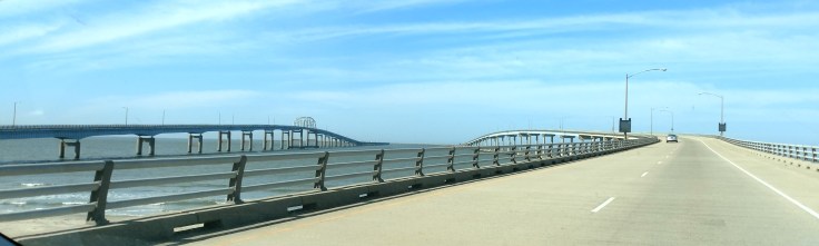 View of CBBT from front car window.